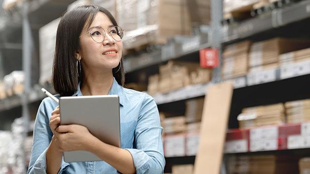 Person standing in a warehouse